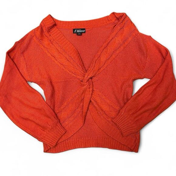 Y2K Women’s Off Shoulder Cropped Wrap Sweater Size L Chunky Knit Fall Sweater - Picture 5 of 7